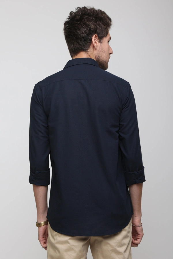 TUSCOT Men's Plain Casual Cotton Shirt with Spread Collar and Long Sleeves TT-CS1015 - MEDIUM, Navy Blue