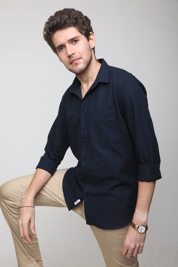 TUSCOT Men's Plain Casual Cotton Shirt with Spread Collar and Long Sleeves TT-CS1015 - MEDIUM, Navy Blue