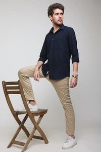 TUSCOT Men's Plain Casual Cotton Shirt with Spread Collar and Long Sleeves TT-CS1015 - MEDIUM, Navy Blue