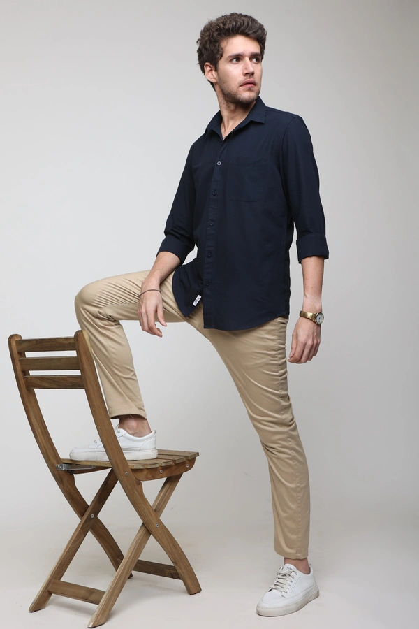 TUSCOT Men's Plain Casual Cotton Shirt with Spread Collar and Long Sleeves TT-CS1015 - MEDIUM, Navy Blue