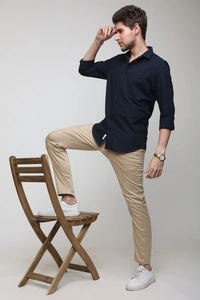 TUSCOT Men's Plain Casual Cotton Shirt with Spread Collar and Long Sleeves TT-CS1015 - MEDIUM, Navy Blue