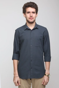 TUSCOT Men's Plain Casual Cotton Shirt with Spread Collar and Long Sleeves TT-CS1016 - LARGE, Grey