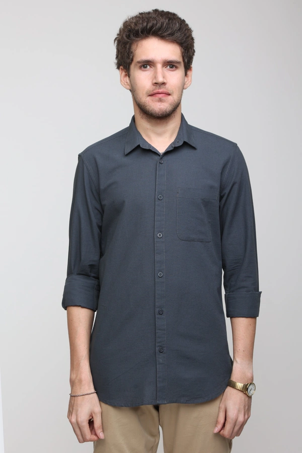 TUSCOT Men's Plain Casual Cotton Shirt with Spread Collar and Long Sleeves TT-CS1016 - LARGE, Grey