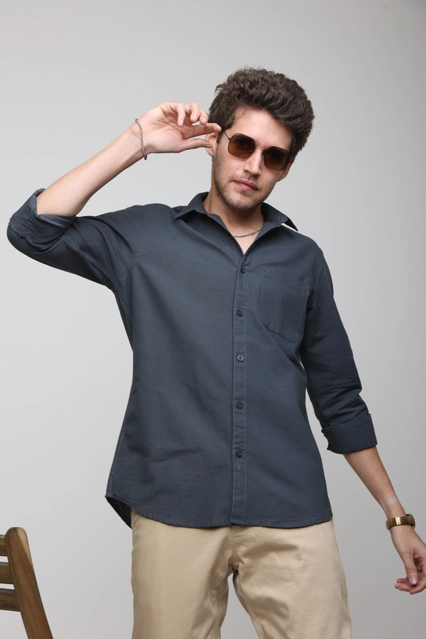 TUSCOT Men's Plain Casual Cotton Shirt with Spread Collar and Long Sleeves TT-CS1016 - LARGE, Grey