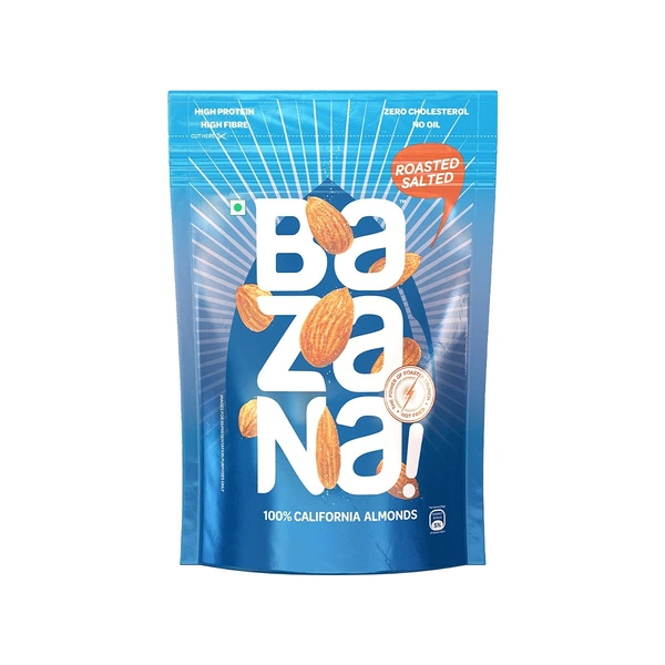 Bazana Roasted Salted Almonds | 100% California Almonds | Not Fried, Roasted Salted Almonds | 1 Pack, 190g
