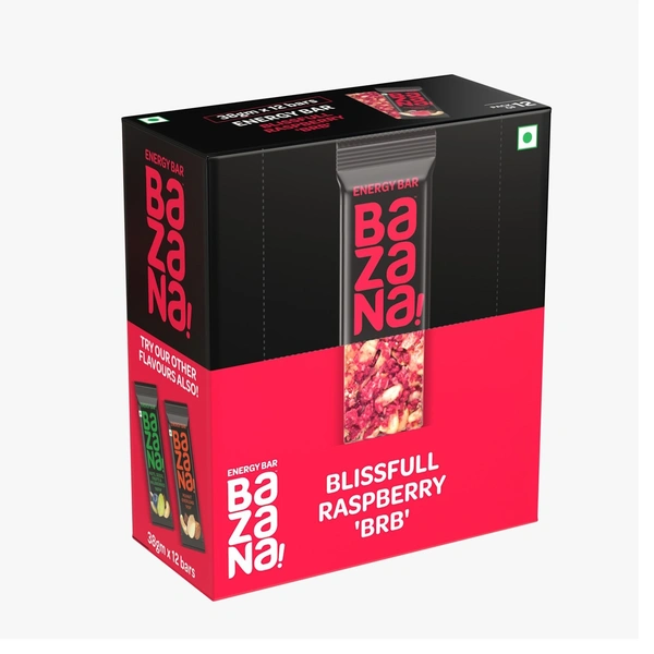 Bazana Blissful Raspberry Energy Bars (BRB) | Delicious Snack Bars (38g x 12 Bars)