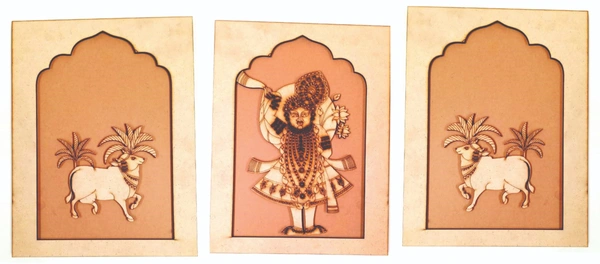 Jharokha with Pichwai Shrinathji & Cow set of 3 - I