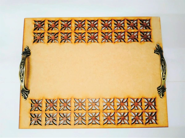 Laser Cutwork Serving Tray  with brass handle -1