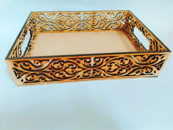 Laser Cutwork Serving Tray - Floral Design