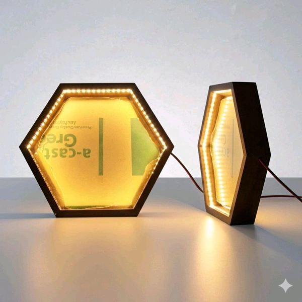Hexagon LED Teakwood Frame