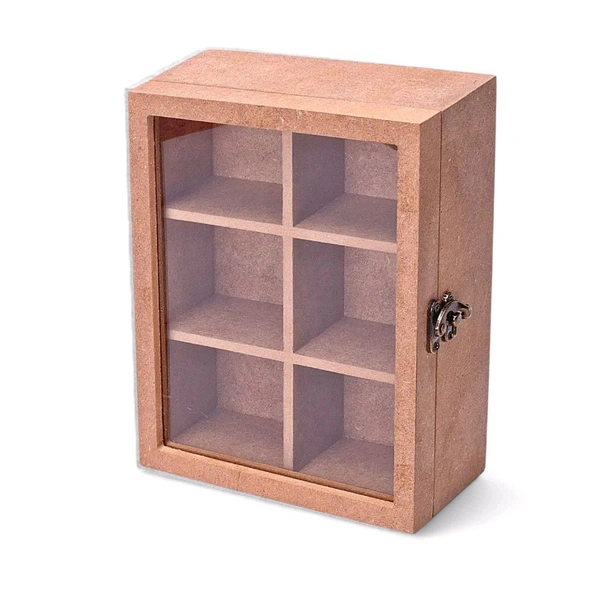 6 Compartments Clear Acrylic Lid MDF Box