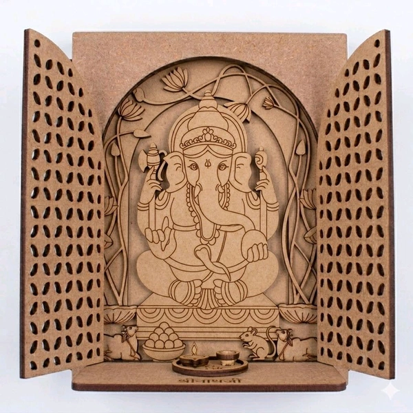 Ganesh With Jharokha Window With Jali Door - 20 inches