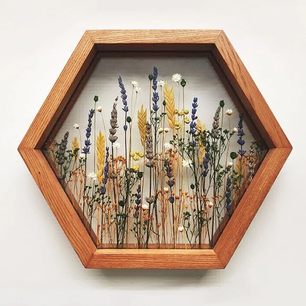 Hexagon Teak Wod Floating / Varamala Wooden Frame