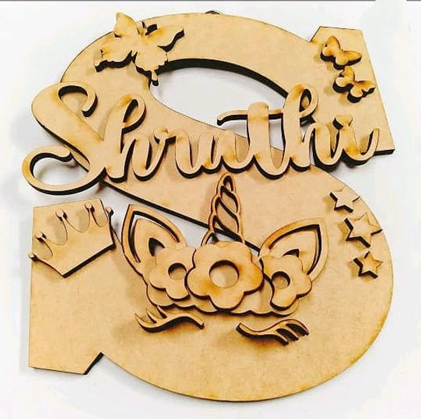 Unicorn Themed Kids Monogram Name Board 