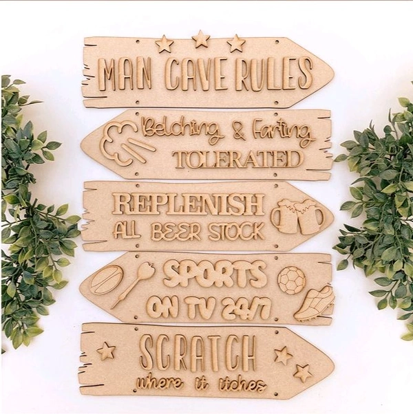 Sentiment Plank Wall Decor Man Cave Rules