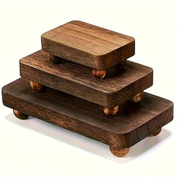 3-pack Rustic Farmhouse Wooden Display Risers, Stand for Figurines, Collectibles, and Decorative Trays