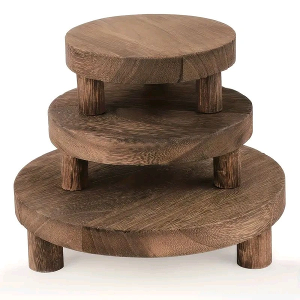 3-pack Rustic Farmhouse Wooden Display Risers, Stand for Figurines, Collectibles, and Decorative Trays