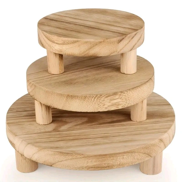 3-pack Rustic Farmhouse Wooden Display Risers, Stand for Figurines, Collectibles, and Decorative Trays