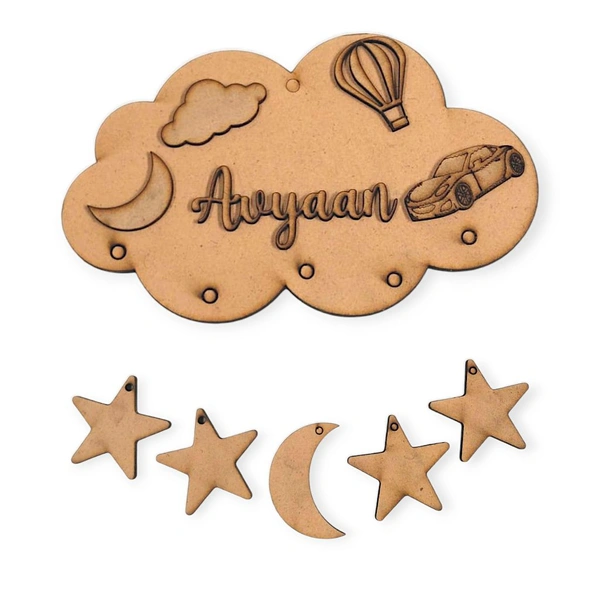 Car Cloud Name Board with Hanging Moon Star For Boy