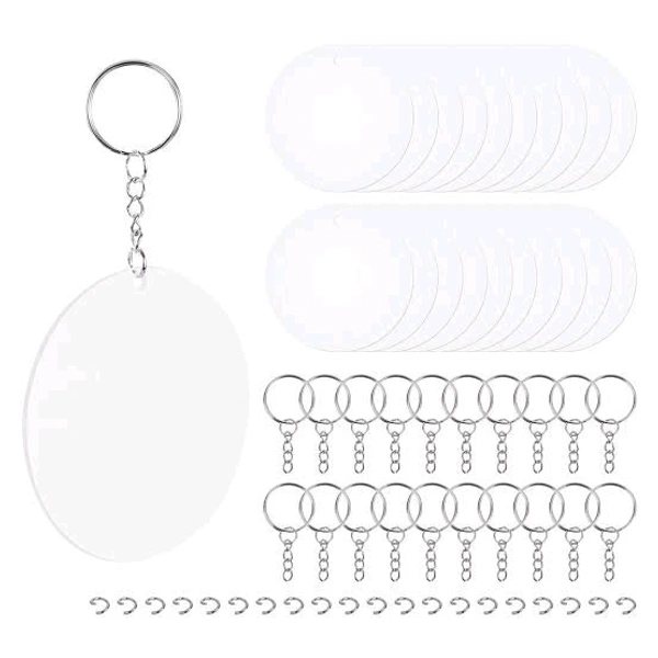 Milky White 2 Inch Round Acrylic Blank Key Chain - 2mm Thickness - Set Of 10