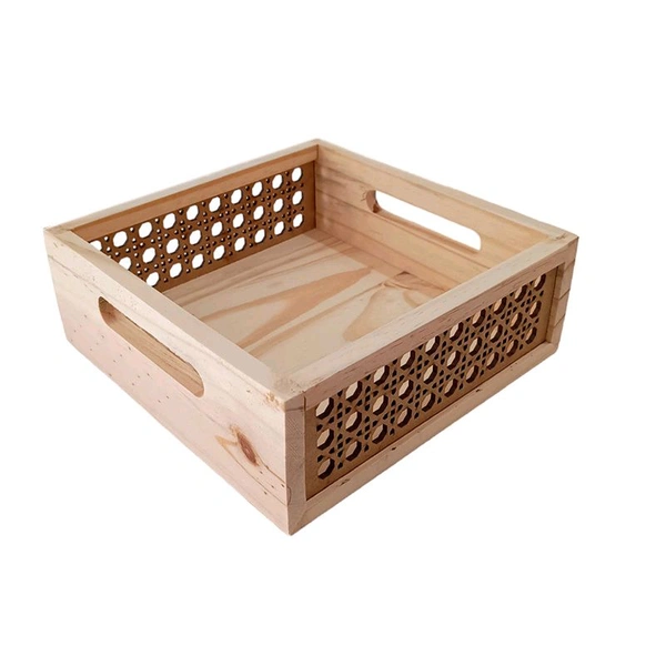 Indian Straw Wooden Tray / Rattan Pattern Pinewood Tray
