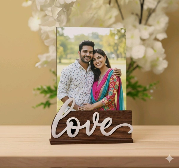 Love Acrylic Photo Frame With Wooden Base