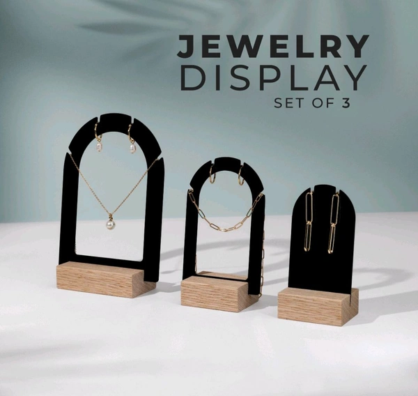 3 Pack Acrylic Jewelry Display With Pinewood Base