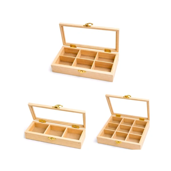 Set Of 3 Pinewood Shadow Box / Dryfruits Partition Box / Gift Box