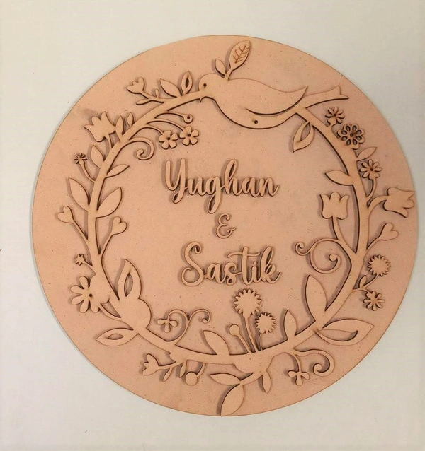 Bird floral  wreath double layer Couple name plate