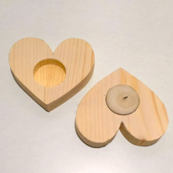 Pine wood tea light holder - Heart - Pair