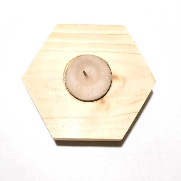 Pine wood tea light holder - Hexagon - Pair