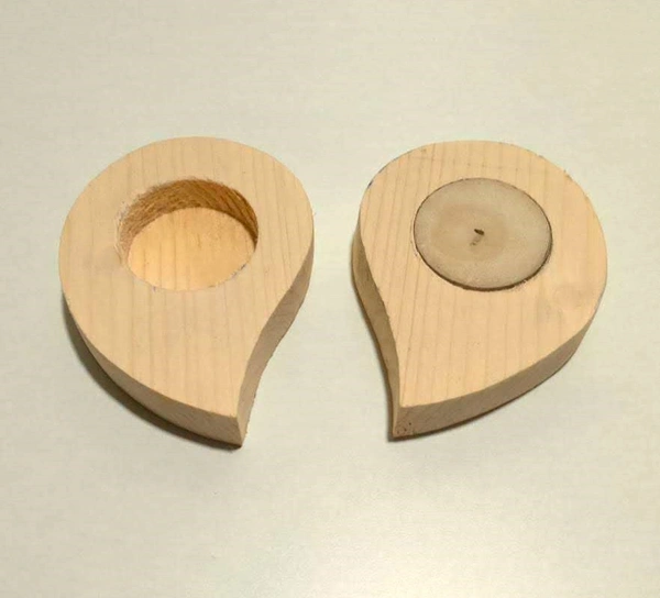 Pine wood tea light holder - Paisley - Pair