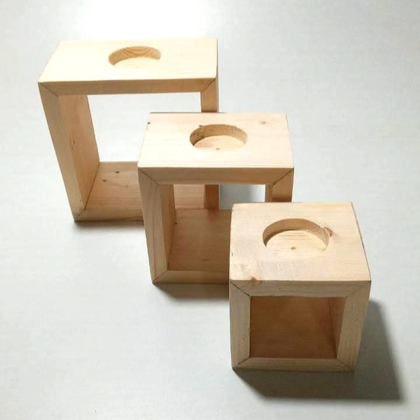 Pine wood tea light holder - Set of 3
