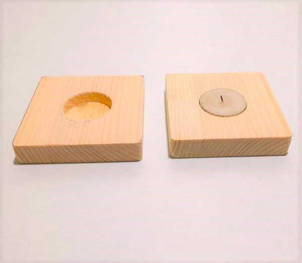 Pine wood tea light holder - Square - Pair