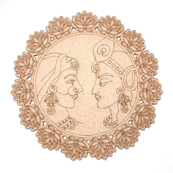 Pre-Marked Radha Krishna with lotus base / Lippan Base