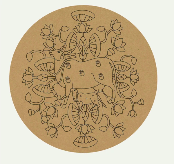 Pre-Marked round pichwai cow lotus  /Lippan base