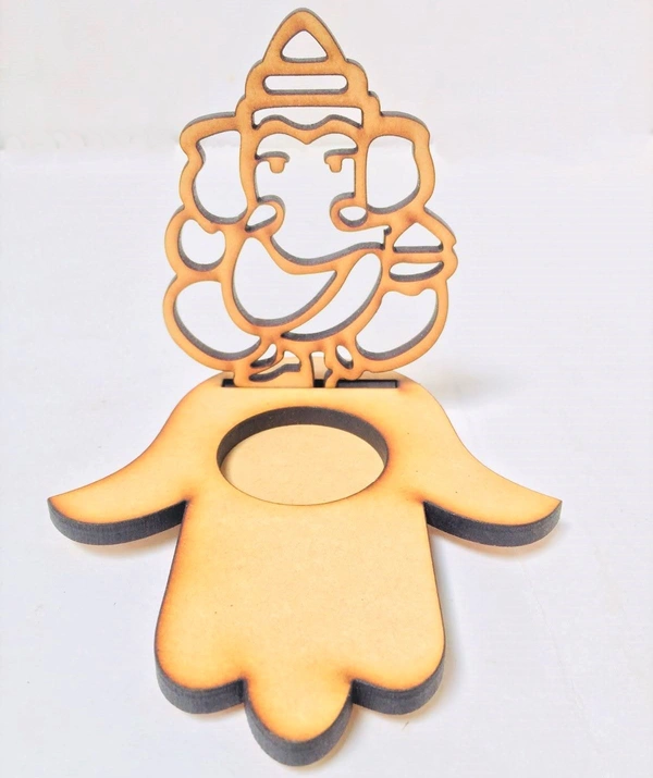 Tea Light Candle Holder - Hamsa hand & Ganesha