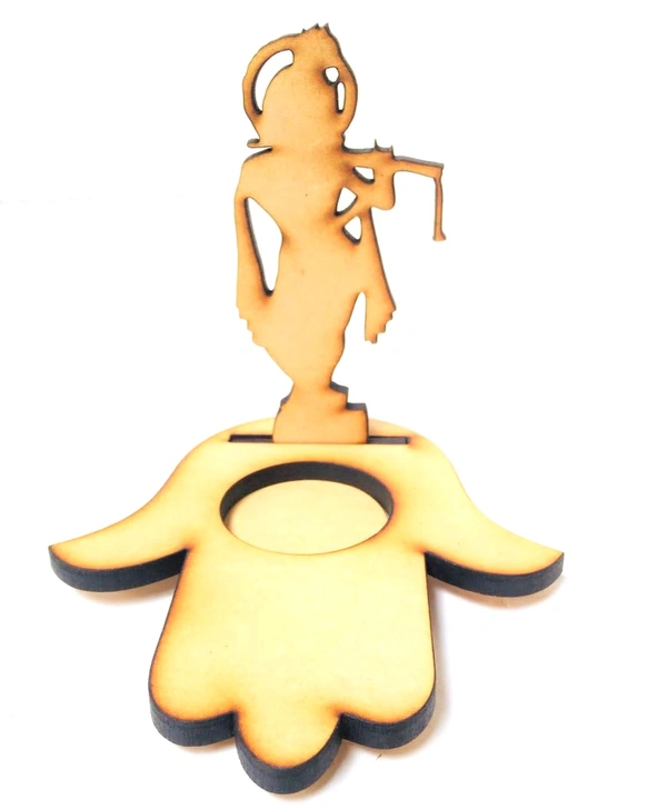 Tea Light Candle Holder - Hamsa hand & Krishna