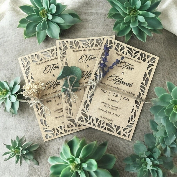 Laser Cut Wedding Invitation Set - Birch