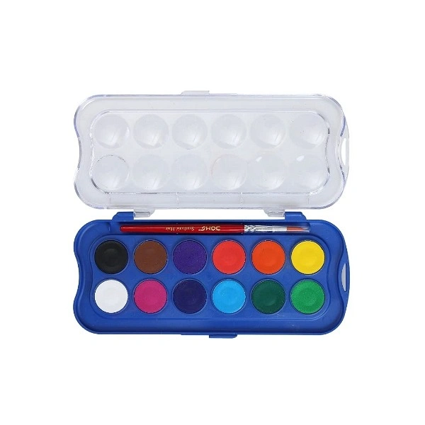 DOMS Non-Toxic 23mm Water Colour Cake Set With Paint Brush (12 Assorted Shades X 1 Set) - 1PC