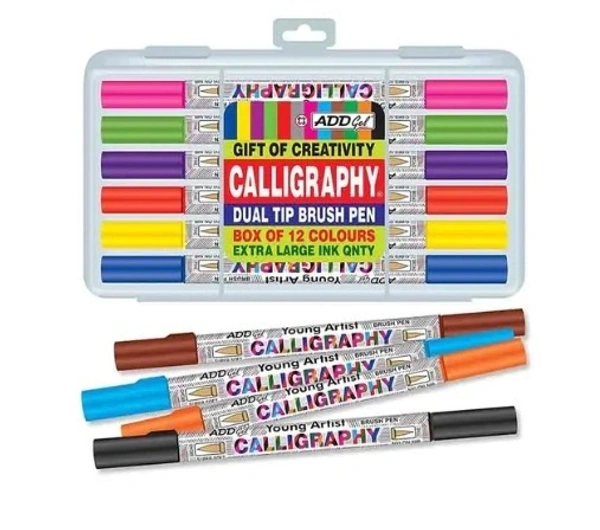 Add Gel Calligraphy Colouring Pen - Twin Tip Brush 12 Pen Set - 1PC