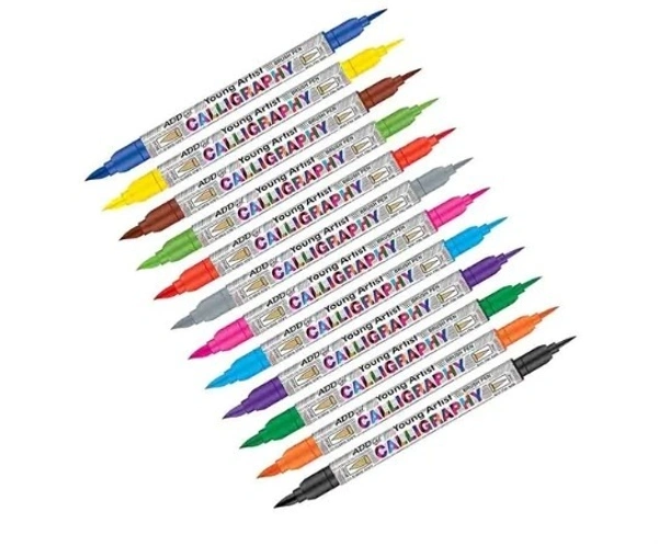 Add Gel Calligraphy Colouring Pen - Twin Tip Brush 12 Pen Set - 1PC