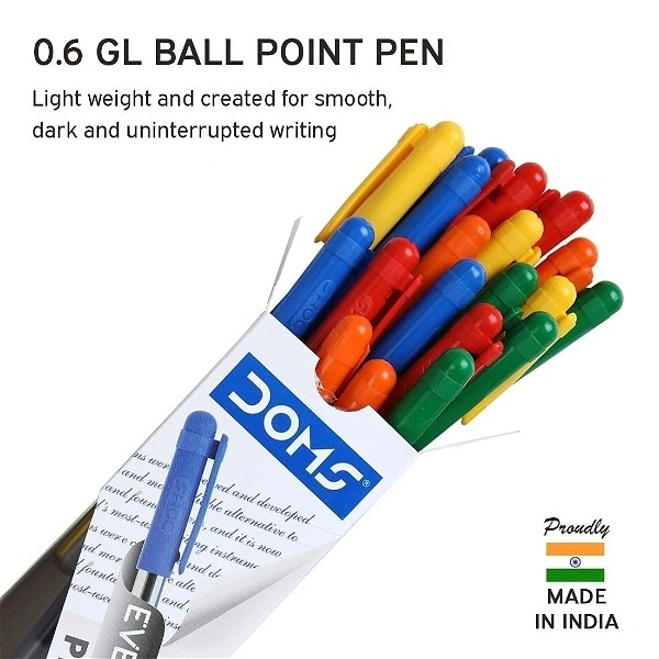 Doms 0.6 Gl Ball Point Pen - Blue Ink (Pack Of 20)