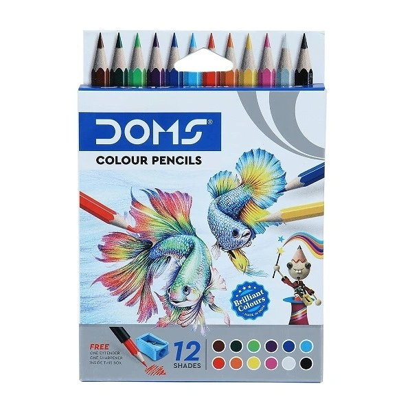 Doms Non-Toxic Half Size Colour Pencil Set In Cardboard Box (12 Assorted Shades ) - 3PC