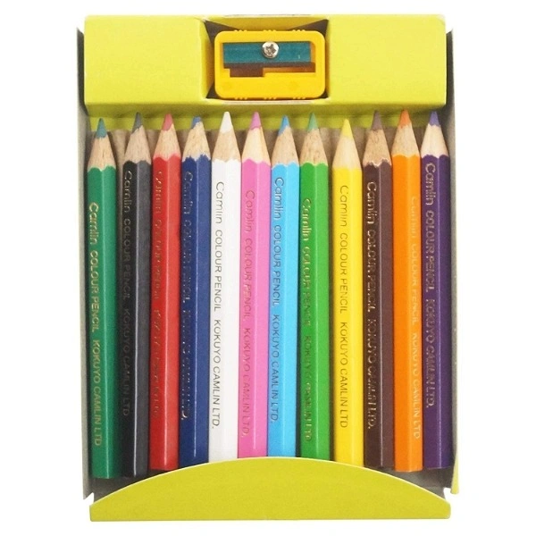 Camlin Kokuyo Half Size Color Pencil With Sharpener - 12 Shades - 3PC