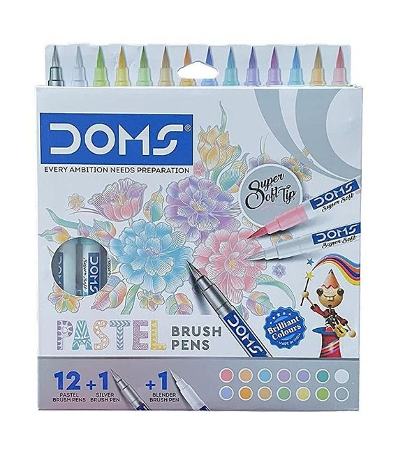 DOMS Pastel Brush Pens (14 Shades | 12 + 1 + 1) (Pack Of 1) - 1pc