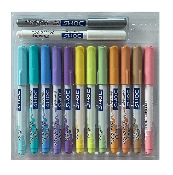 DOMS Pastel Brush Pens (14 Shades | 12 + 1 + 1) (Pack Of 1) - 1pc