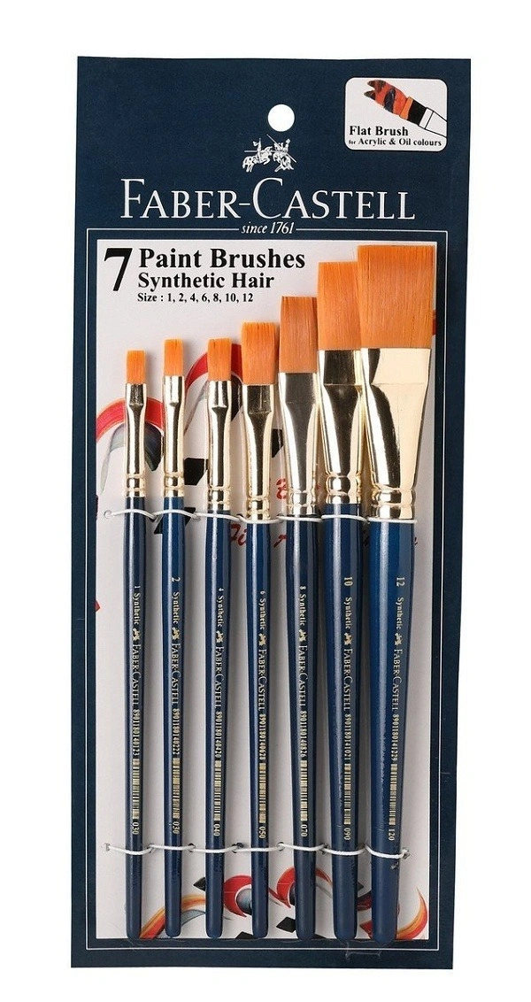Faber-Castell Paint Brush Set - Flat, Pack Of 7 (Navy Blue) - 1pc