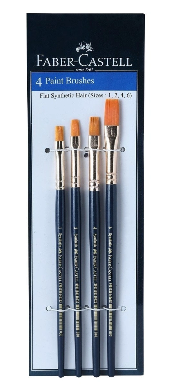 Faber-Castell Synthetic Hair Flat Assorted Paint Brush, Set Of 4