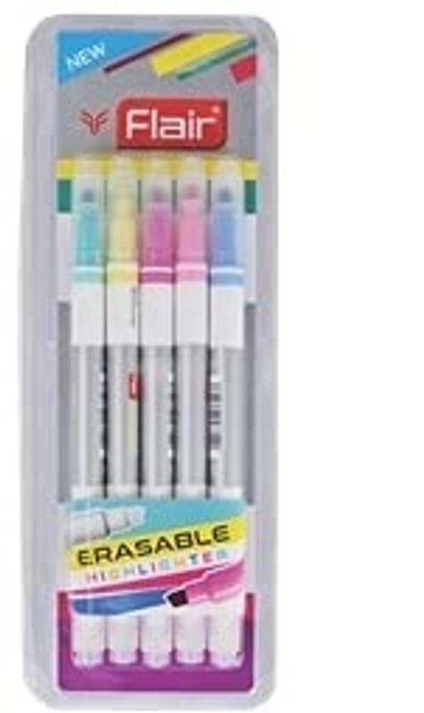 Flair Erassable Chisel Point Highlighter, Pack Of 5 Colours, Multicolor